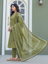 Mehendi Colour Cotton Blend With Print Kurti With Pant Dupatta Wholesale Market In Surat Aaradhna 2029